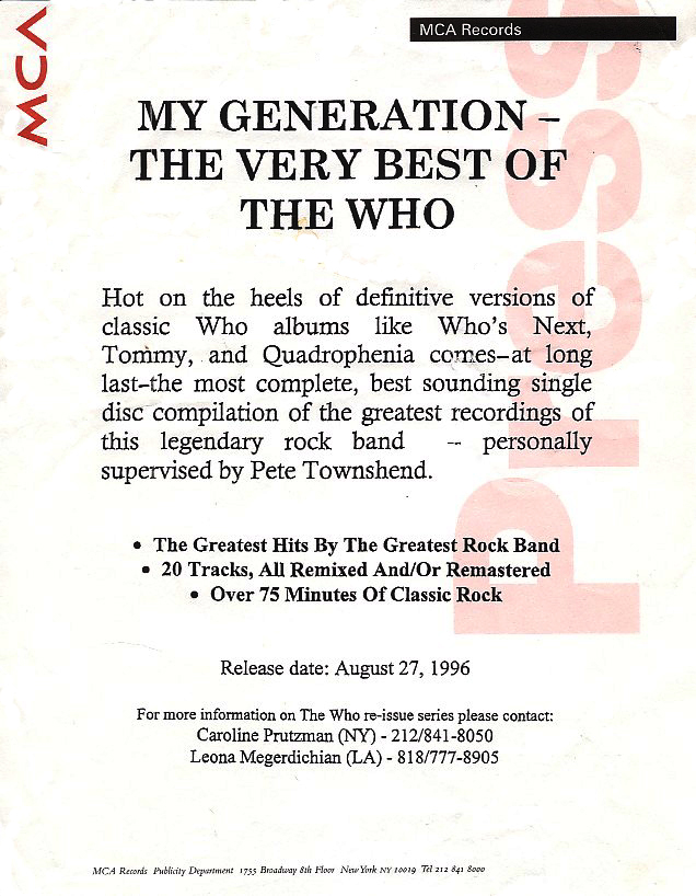 The Who - My Generation: The Very Best Of The Who - 1996 USA