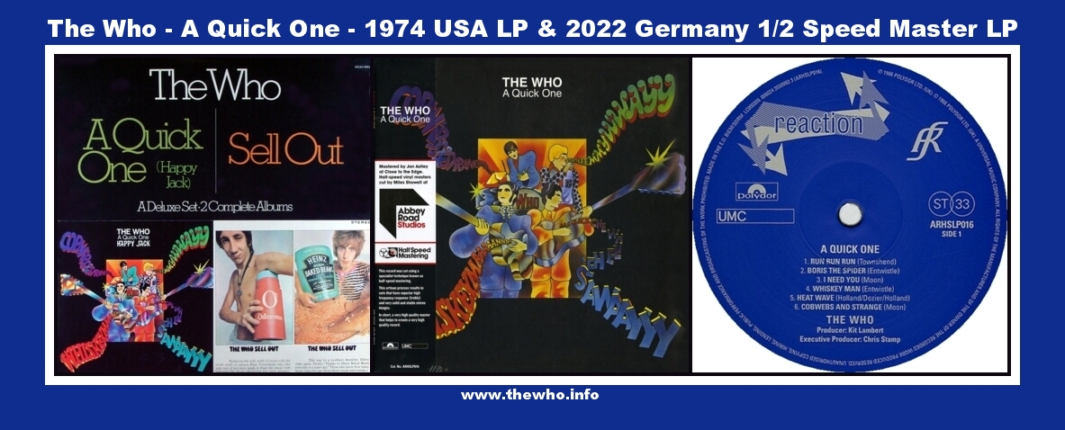 The Who - A Quick One: 1974 USA LP b/w The Who Sell Out & 2022 Germany 1/2 Speed <Stereo> Master LP