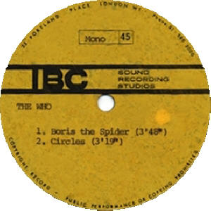 Boris The Spider / Circles - 1966 UK 10" 45 (Acetate)