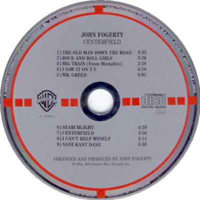 Centerfield - Original ("Zanz") 1985 USA CD Label Comparison to Reissue ("Vanz"):