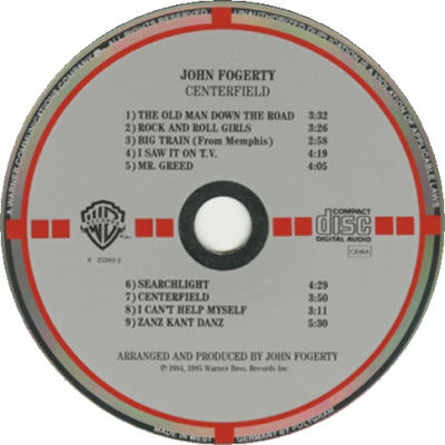 Centerfield - Original ("Zanz") 1985 USA CD Label Comparison to Reissue ("Zanz"):