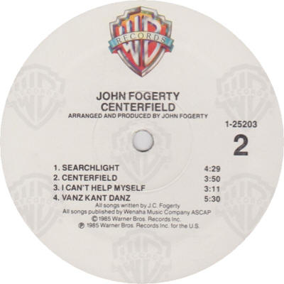 John Fogerty - Centerfield - 1985 USA LP - Reissue Label With Vanz Kant Danz