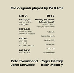 The Who - Old Originals Played By WHO'm - LP - 06-18-67 (Back Cover)