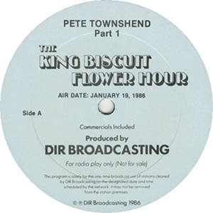 Pete Townshend - The King Biscuit Flower Hour - Pete Townshend Part One - January 19, 1986 - Radio Show LP (Promo)
