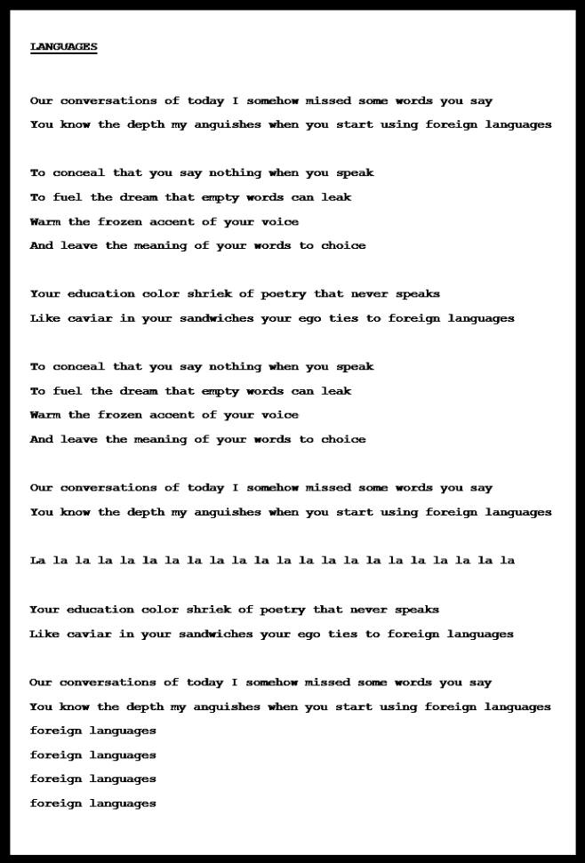 Pete Townshend - Languages - 1966 Lyrics