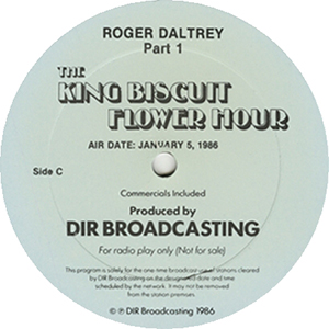 Roger Daltrey - The King Biscuit Flower Hour - Roger Daltrey Part 1 - January 5, 1986 - Radio Show LP (Promo)