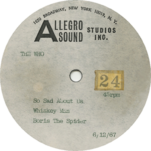 So Sad About Us / Whiskey Man / Bois The Spider / USA / 10" 45 RPM / Allegro Sound Acetate