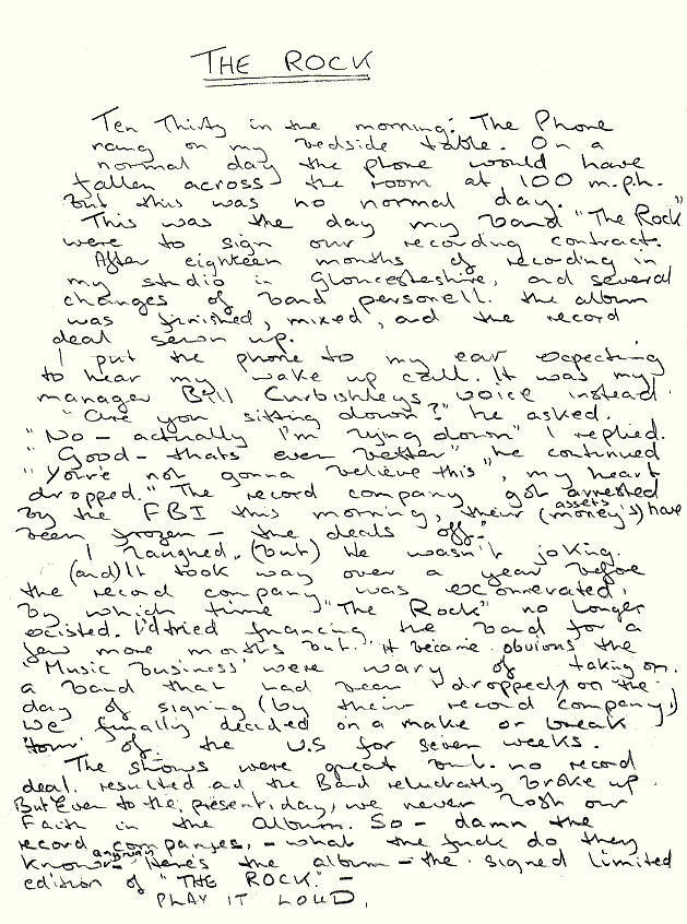 John Entwistle - The Rock - Hand Written Liner Notes