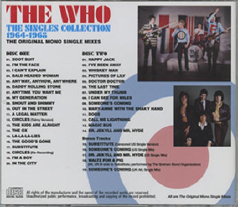 The Singles Collection 1964 - 1968 - CD (Back Cover)