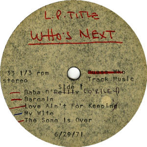 The Who - Who's Next - 1971 USA LP (Acetate)